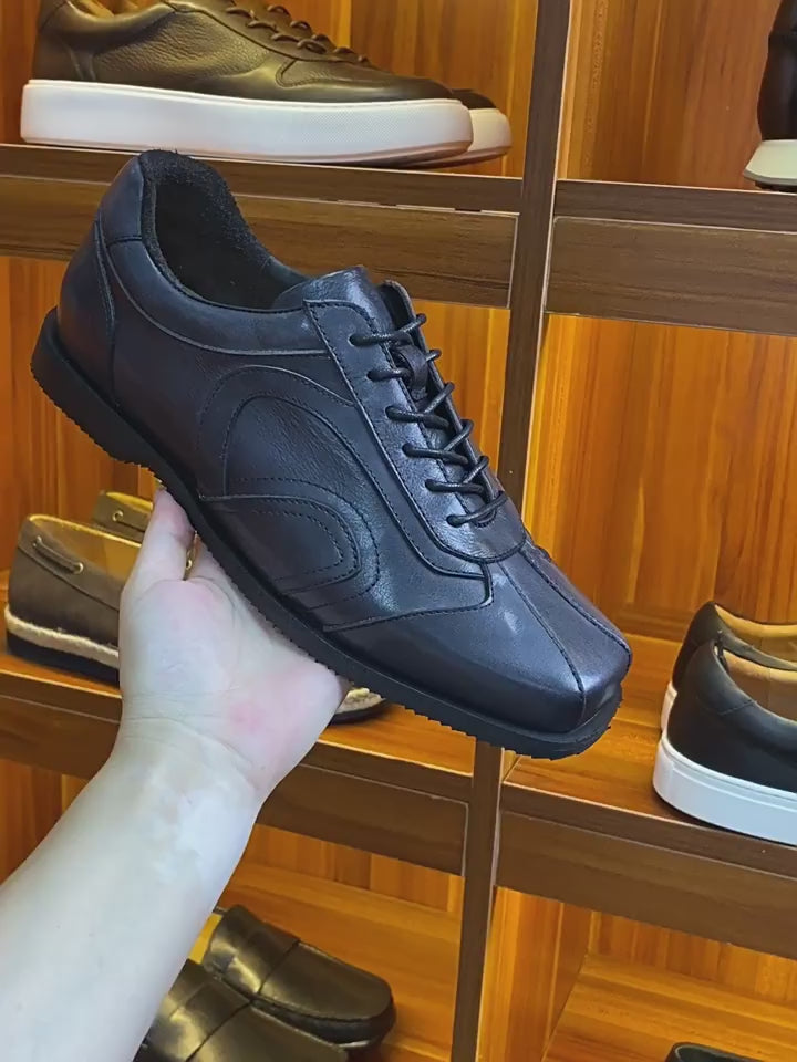 Men's Square-Toe Center-Seam Leather Sneakers