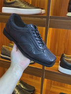 Men's Square-Toe Center-Seam Leather Sneakers