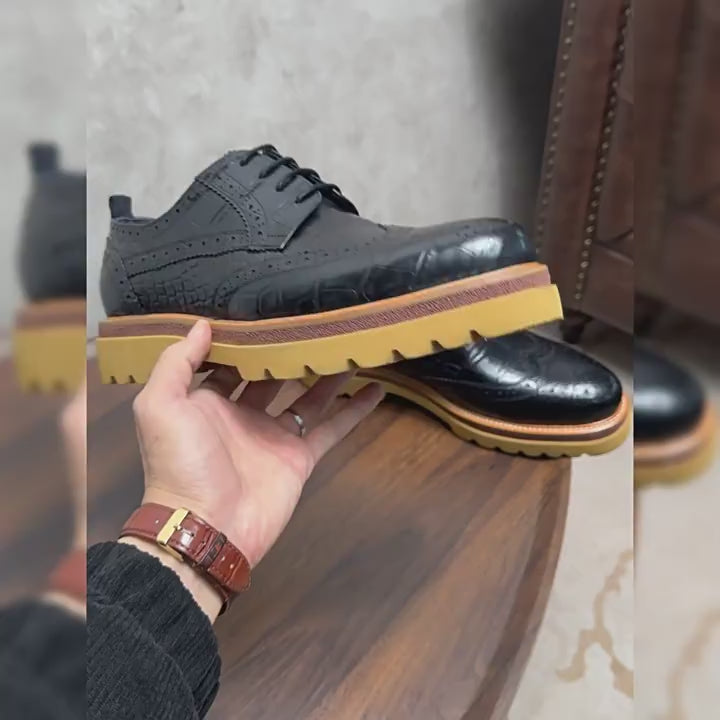 Men's Croc Wingtip Brogue Chunky Gum Lug Sole Derby Shoes