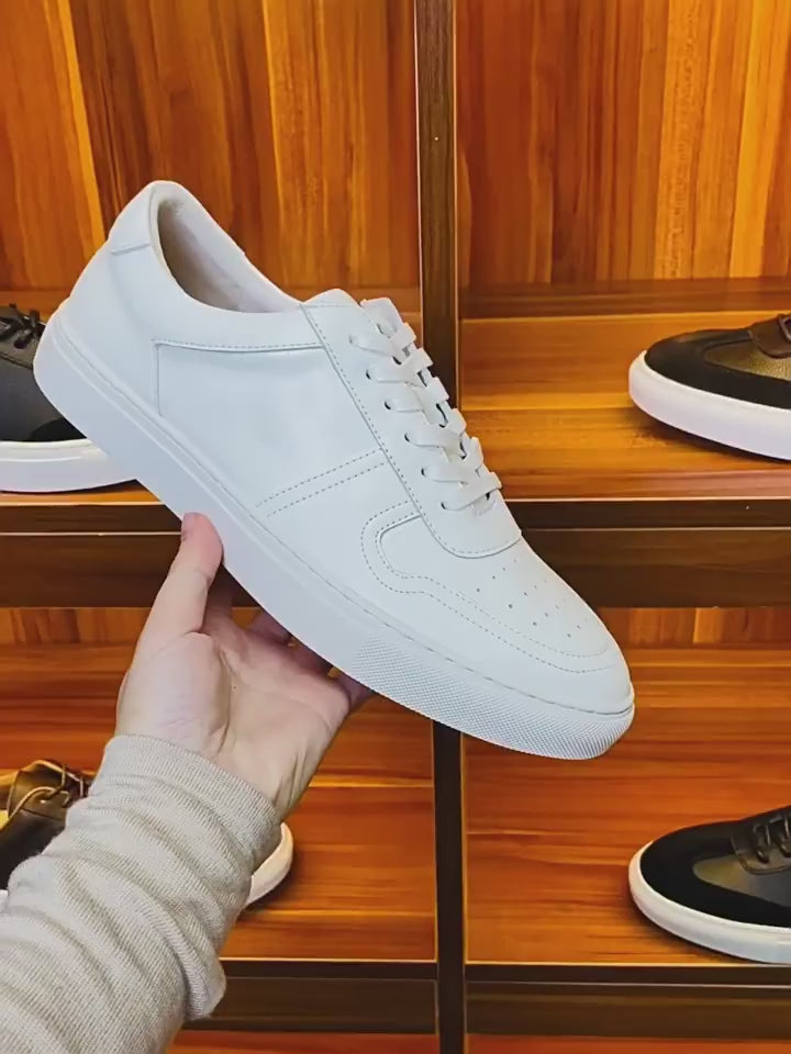 Men's Perforated Toe Leather Low-Top Sneakers