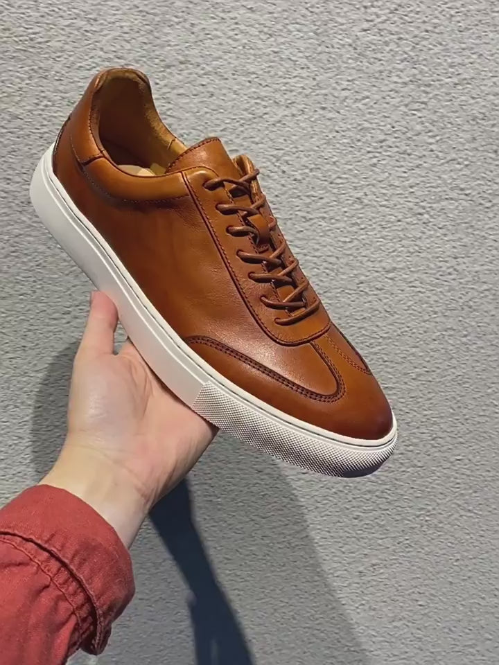 Men's T-Toe Leather Low-Top Cupsole Sneakers
