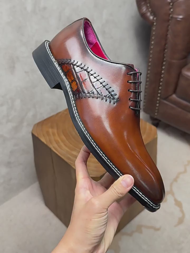 Men's Chisel Toe Croc Inset Leather Oxford Shoes