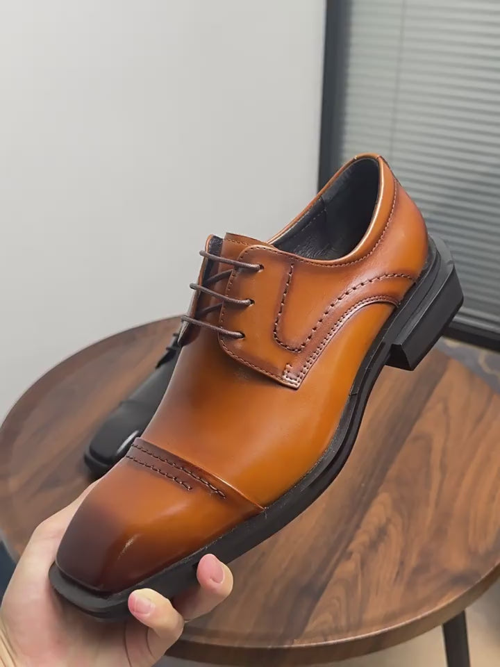 Men's Italian Chisel Square Toe Leather Derby Shoes