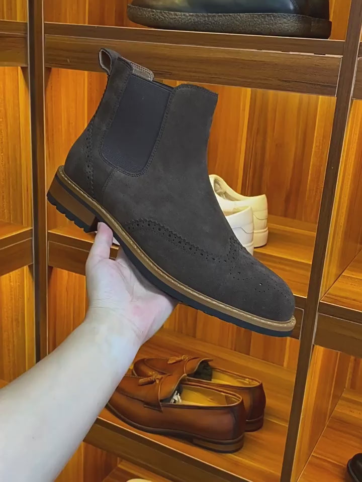 Wingtip Brogue Suede Chelsea Boots for Men