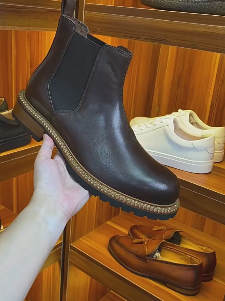 Plain Toe Leather Contrast-Welt Chelsea Boots for Men