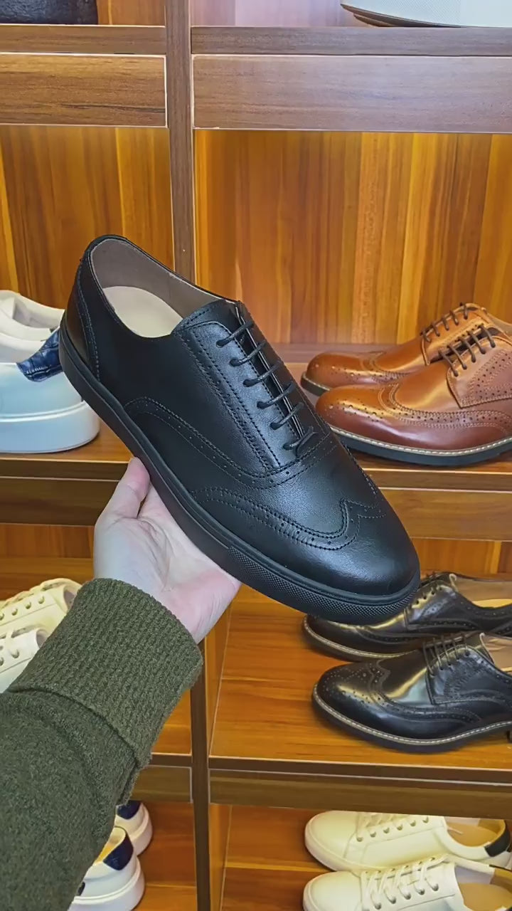 Men's Wingtip Brogue Leather Low-Top Sneakers