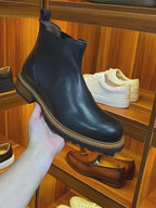 Plain Toe Leather Contrast-Welt Chelsea Boots for Men