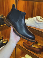 Men's Leather Contrast Welt Lug Sole Chelsea Dress Boots