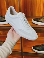 Men's Suede-Trim Leather Low-Top Court Sneakers