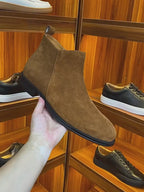 Round Plain Toe Suede Side-Zip Ankle Boots for Men