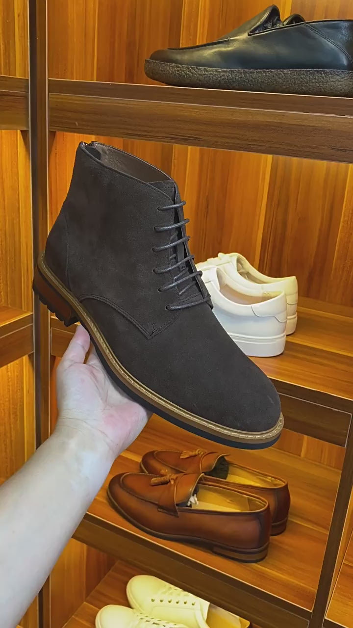 Men's Suede Plain Toe Back-Zip Lace-Up Ankle Dress Boots