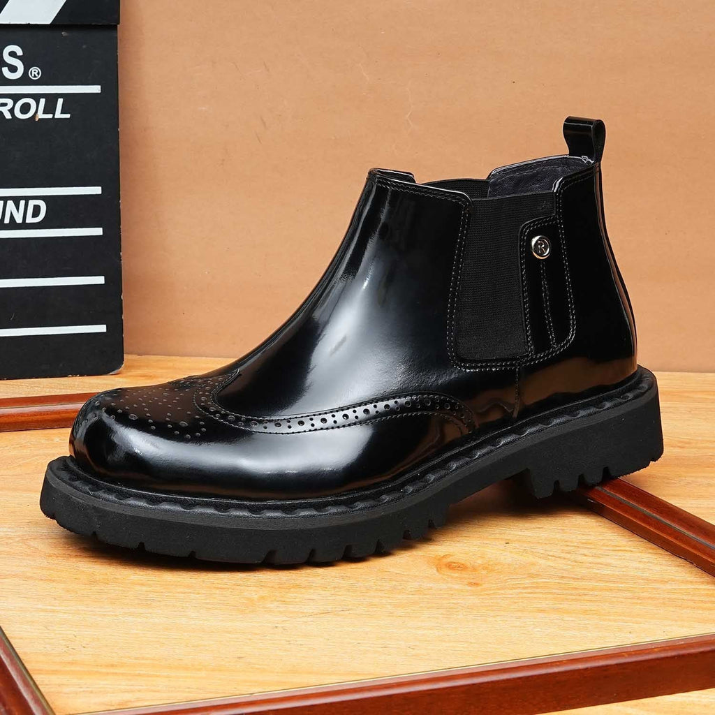 round toe mens formal ankle boots thick sole chelseayes