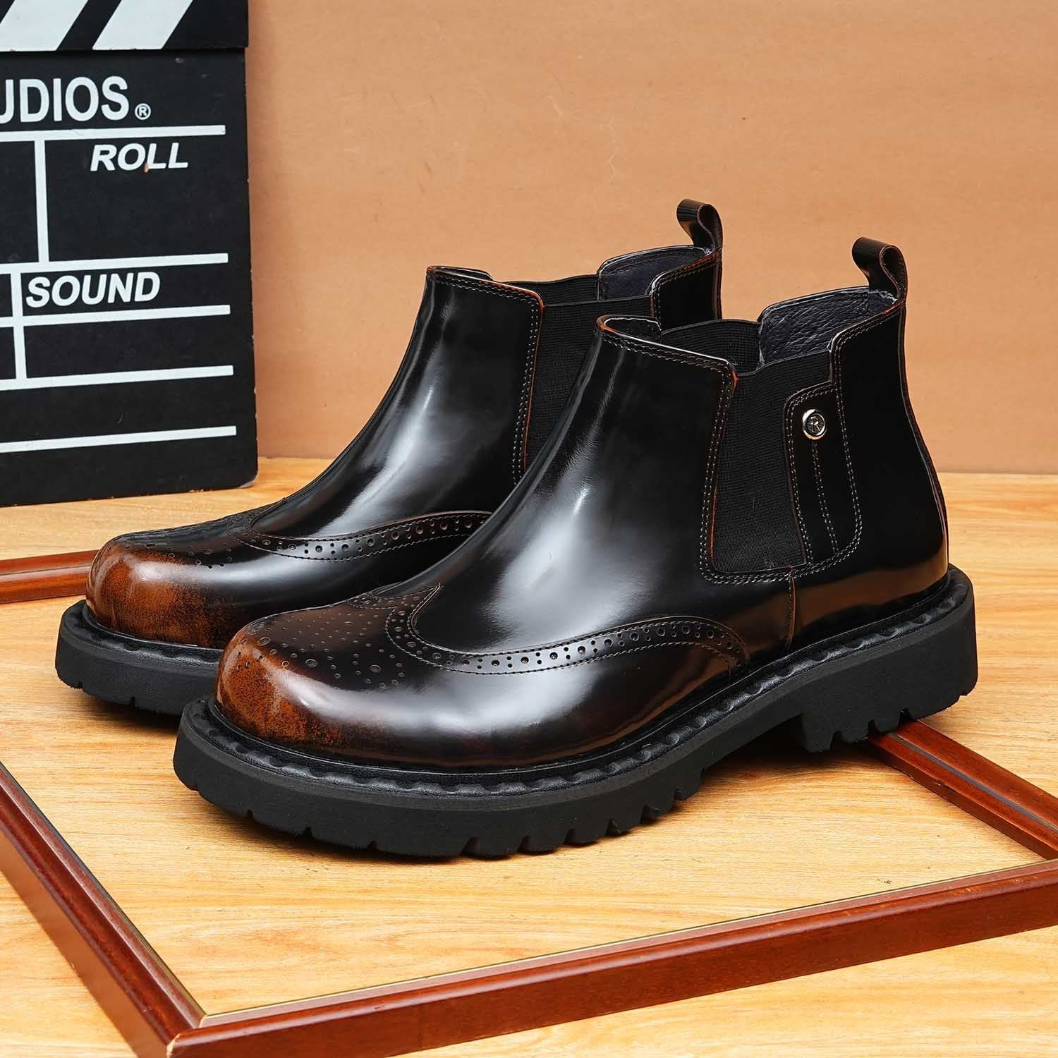 round toe mens formal ankle boots thick sole chelseayes