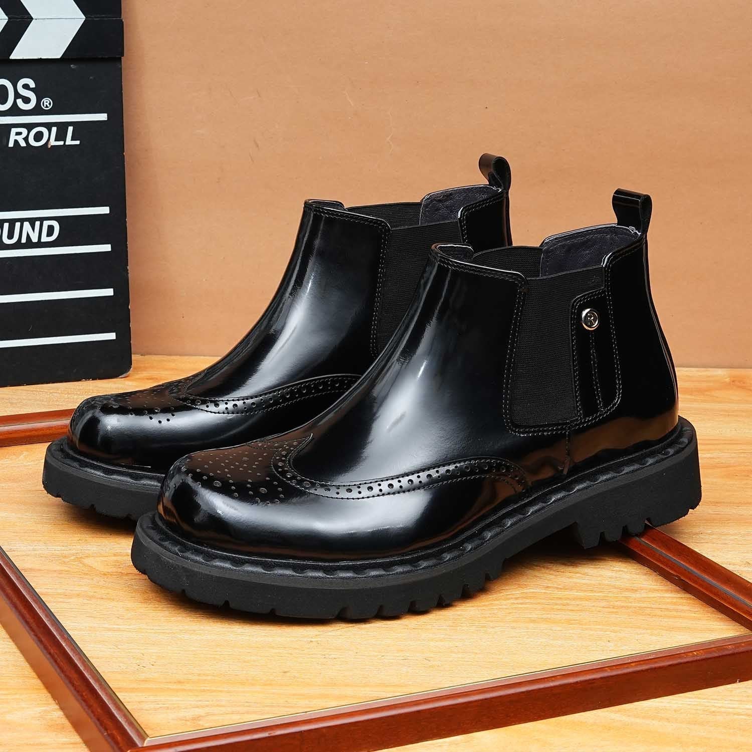 round toe mens formal ankle boots thick sole chelseayes