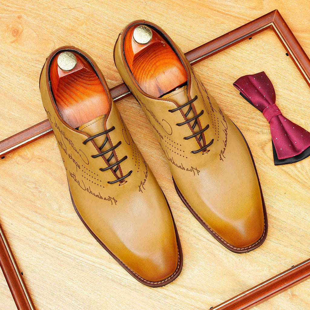 Script Engraved Oxford Shoes Elegant Gala Party Dress Shoes Menyes