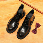 Men's Platform Decorative Lace-Up Leather Zip Boots