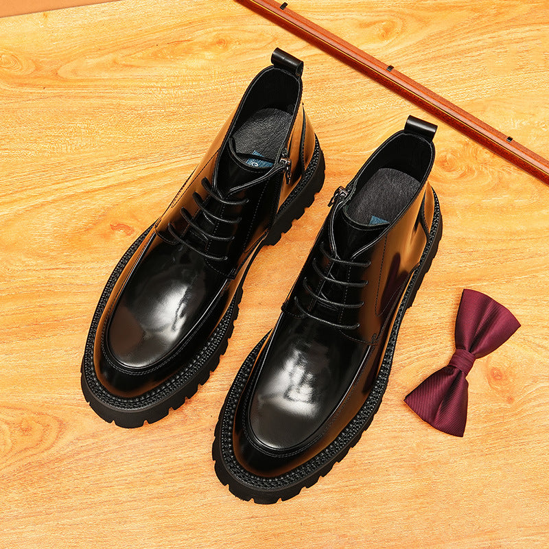 Men's Platform Decorative Lace-Up Leather Zip Boots