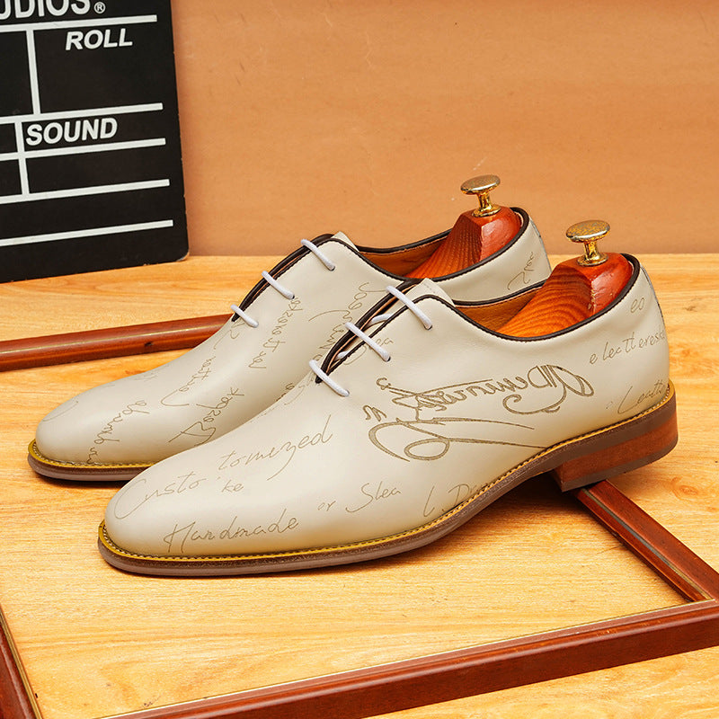 Beige Genuine Leather Oxford Shoes for Formal Party Wear
