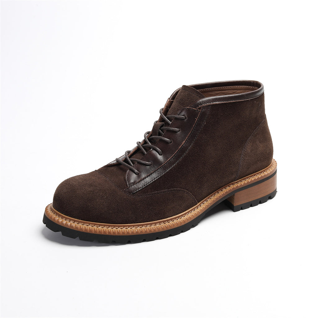 Men's Suede Leather-Trim Lug Sole Lace-Up Ankle Boots