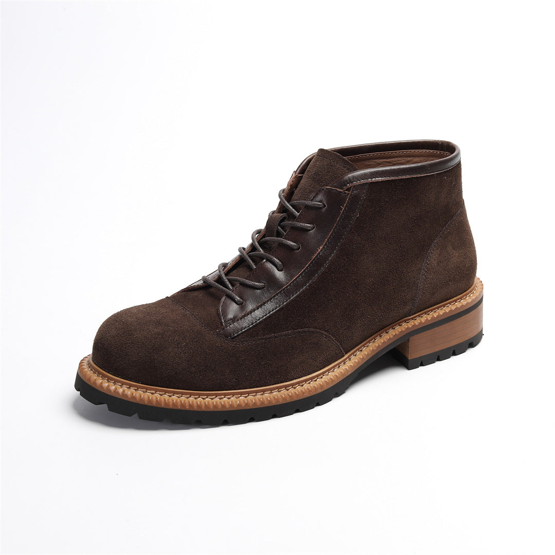 Men's Suede Leather-Trim Lug Sole Lace-Up Ankle Boots