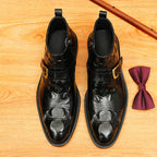 Men's Croc Embossed Buckle Leather Side-Zip Dress Boots