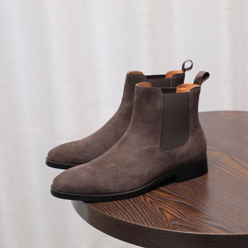 Men's Suede Chisel Plain Toe Elastic Chelsea Dress Boots