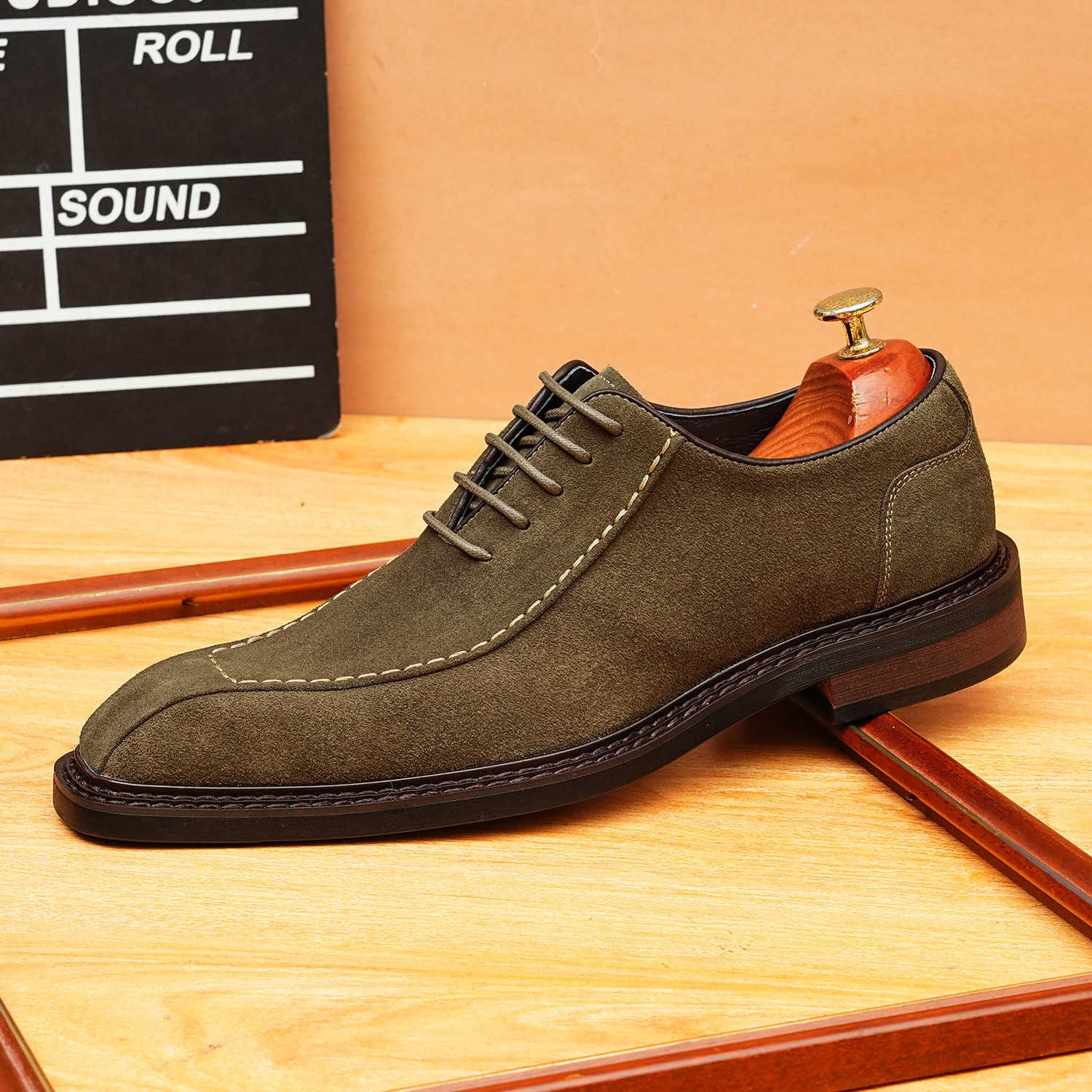 bomeishoes Suede oxford style Genuine leather men's dress shoes Lace-up