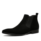Men's genuine leather slip-on Chelsea dress boots, black, elastic side panels