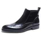Men's black leather side-zip formal ankle boots with thick sole and stitched trim