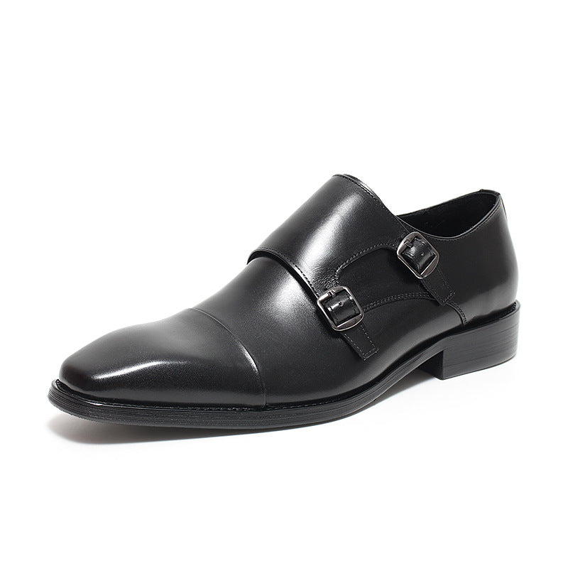 Fashion Men's Double Buckle Dress Shoes Genuine Leather