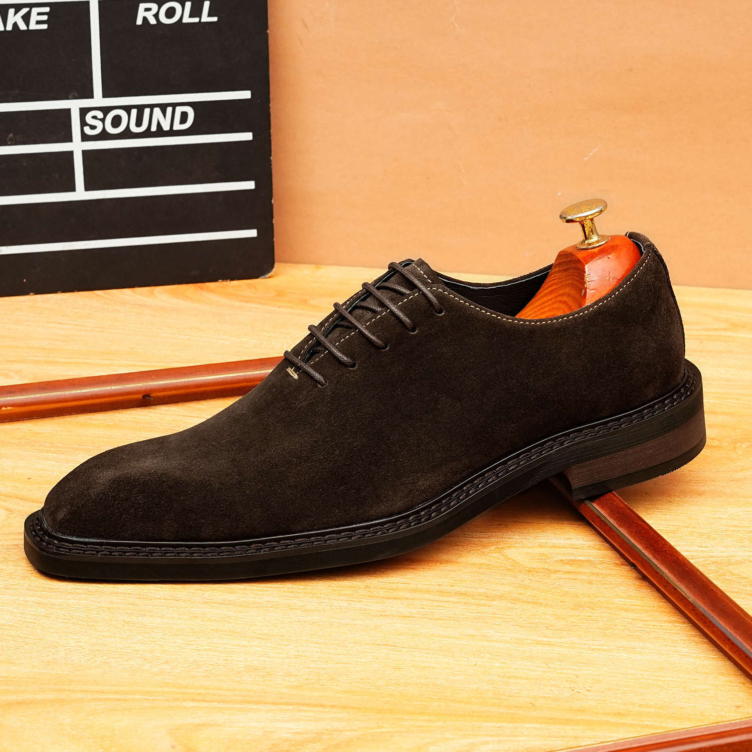 bomeishoes Suede oxford style shoes mens Lace-up Dress shoes