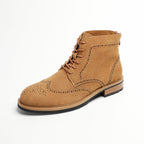 Wingtip Brogue Suede Back-Zip Lace-Up Boots for Men