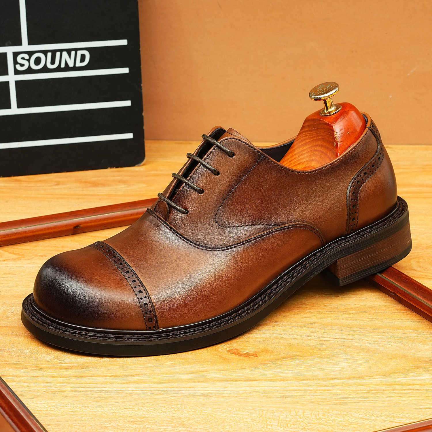 bomeishoes Round toe formal party wear shoes men Lace-up Dress shoes