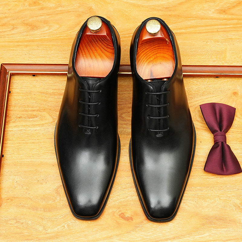 Black Genuine Leather Oxford Wedding Dress Shoes for Men