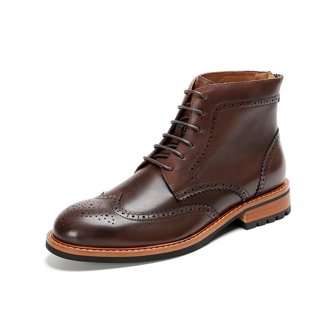 Men's Leather Wingtip Brogue Back-Zip Ankle Dress Boots