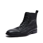 Cap Toe Leather Side-Zip Lace-Up Boots for Men