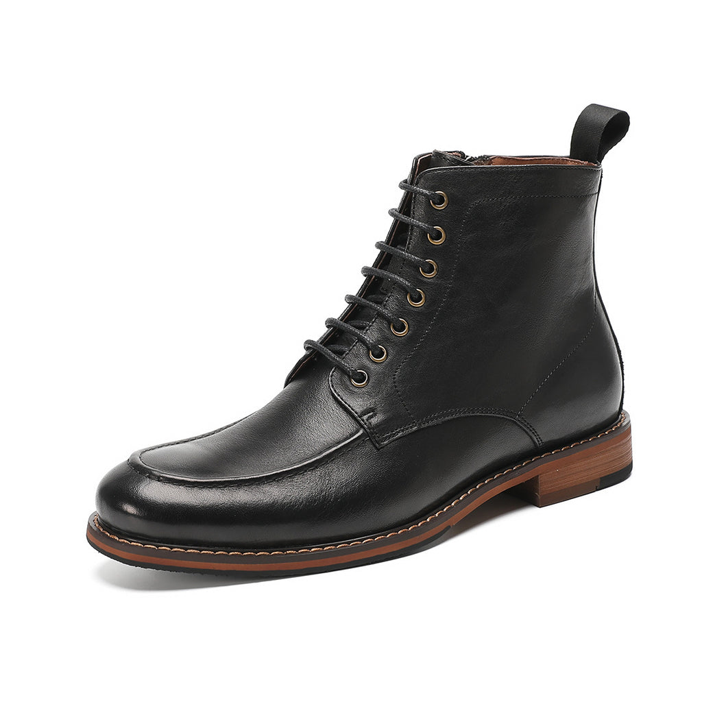 Men's Leather Moc Toe Side-Zip Lace-Up Ankle Boots