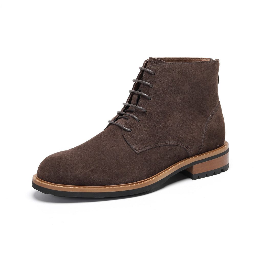 Men's Suede Plain Toe Back-Zip Lace-Up Ankle Dress Boots