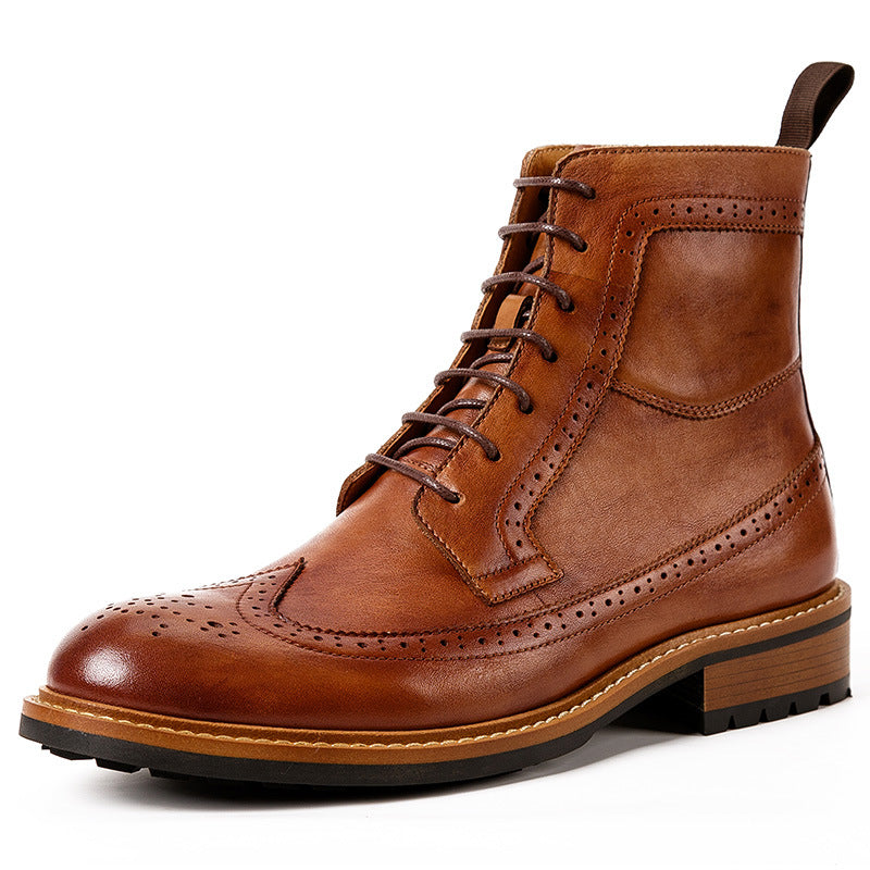 Wingtip Brogue Leather Lug Sole Boots for Men