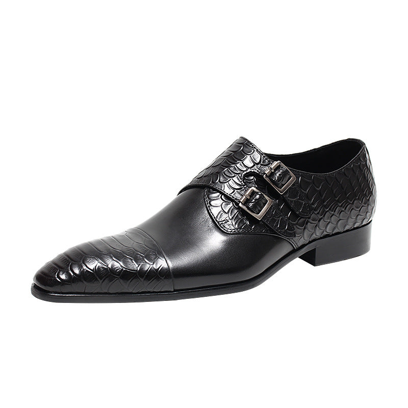 Bomeishoes Men's Formal Buckle Shoes | Toe Cap Pointed Toe Dress Shoes
