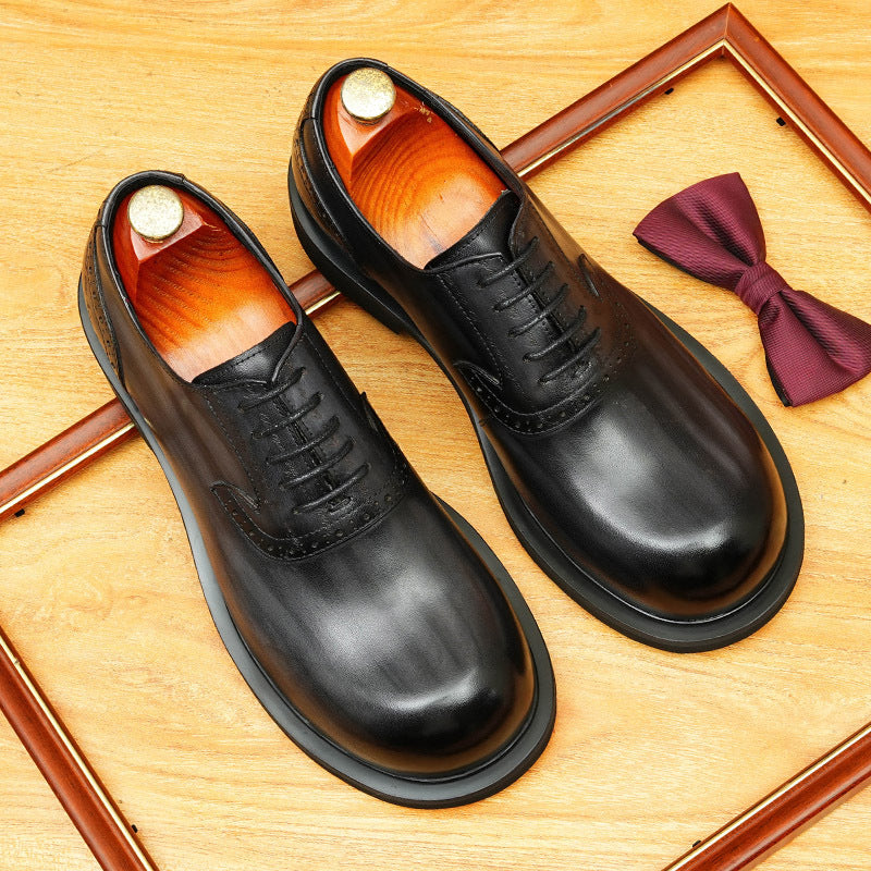 Black Round Toe Leather Oxford Dress Shoes for Men