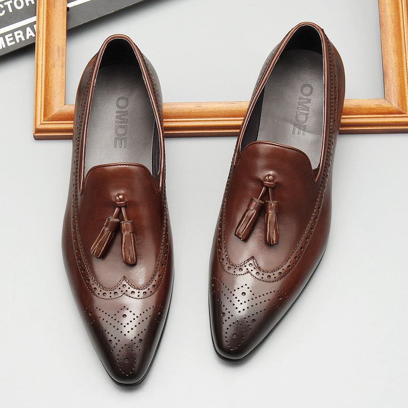 Brogue Men's Dress Shoes Tassel Loafers Slip On Business Shoes