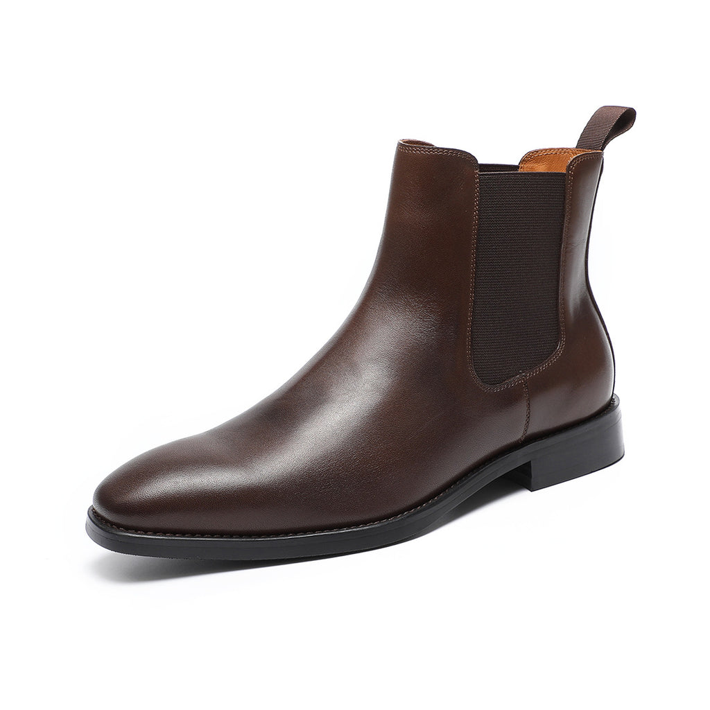 Pointed Plain Toe Leather Chelsea Boots for Men