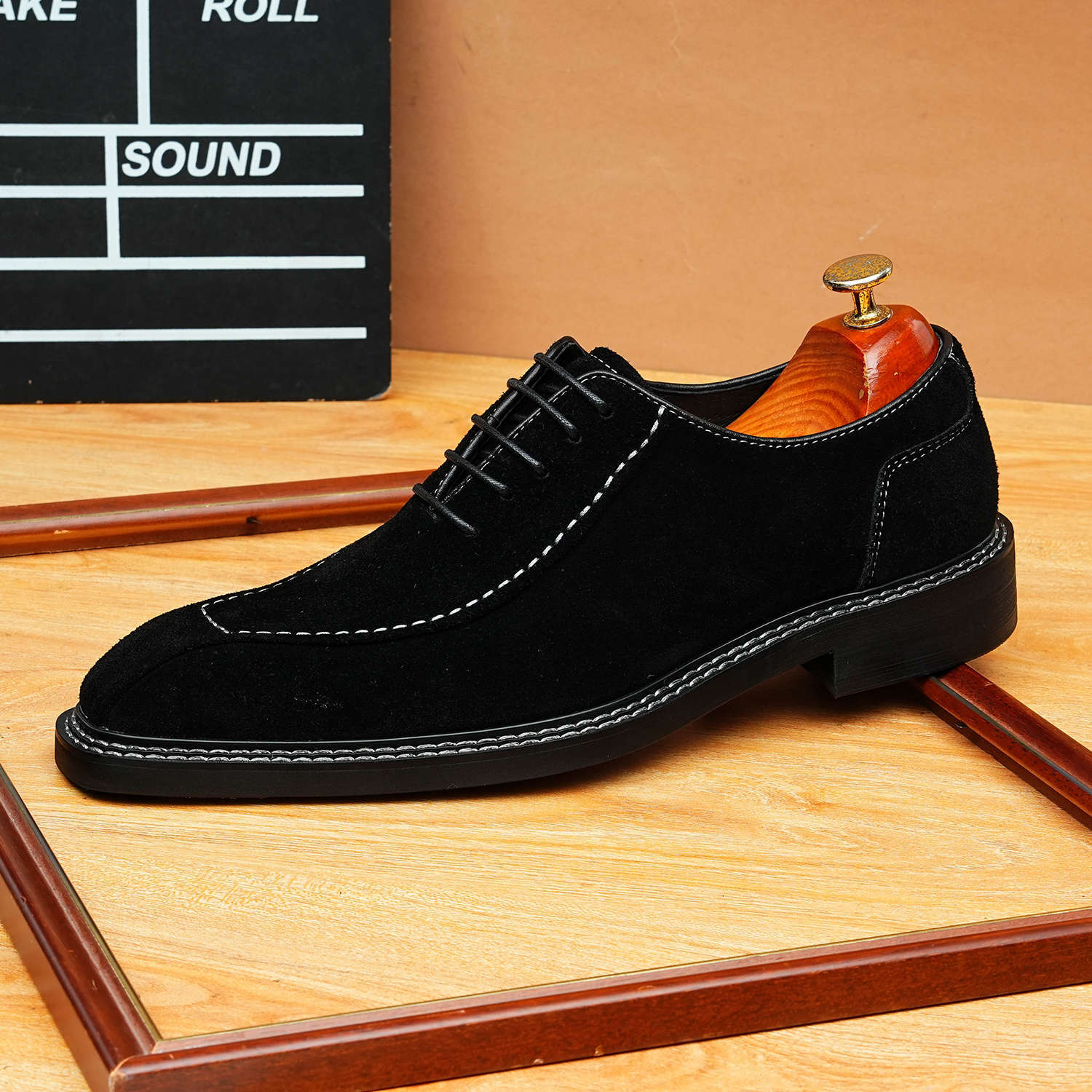 bomeishoes Suede oxford style Genuine leather men's dress shoes Lace-up