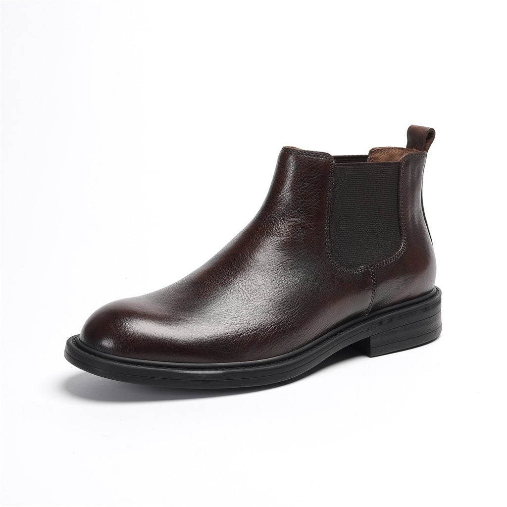Men's Leather Plain Toe Elastic Gore Chelsea Dress Boots