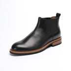 Round Plain Toe Leather Lug Chelsea Boots for Men