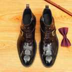 Men's Croc Embossed Buckle Leather Side-Zip Dress Boots