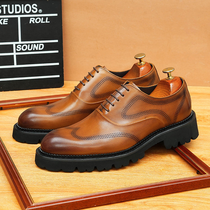 bomeishoes thick sole formal shoes Lace-up Brogue Oxford dress shoes