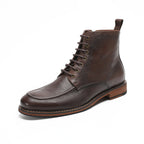Men's Leather Moc Toe Side-Zip Lace-Up Ankle Boots