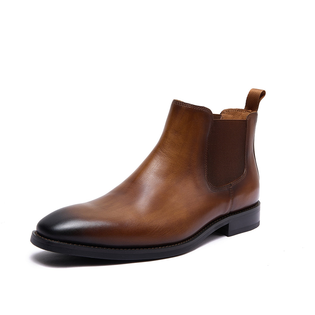 Burnished Leather Plain Toe Chelsea Boots for Men